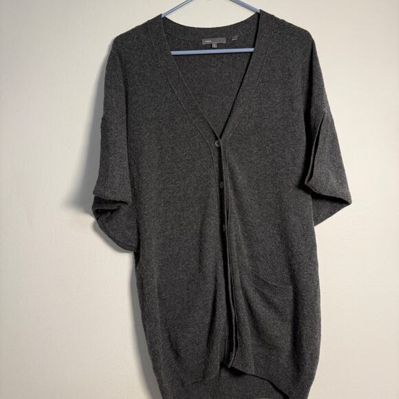 Vince Gray Small Cashmere Button-Up Short Sleeve Kimono Dolman Sweater Cardigan - Picture 9 of 16